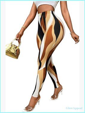 High Waisted Printed Leggings Slim Fit Stretchy Skinny Pull On Pants